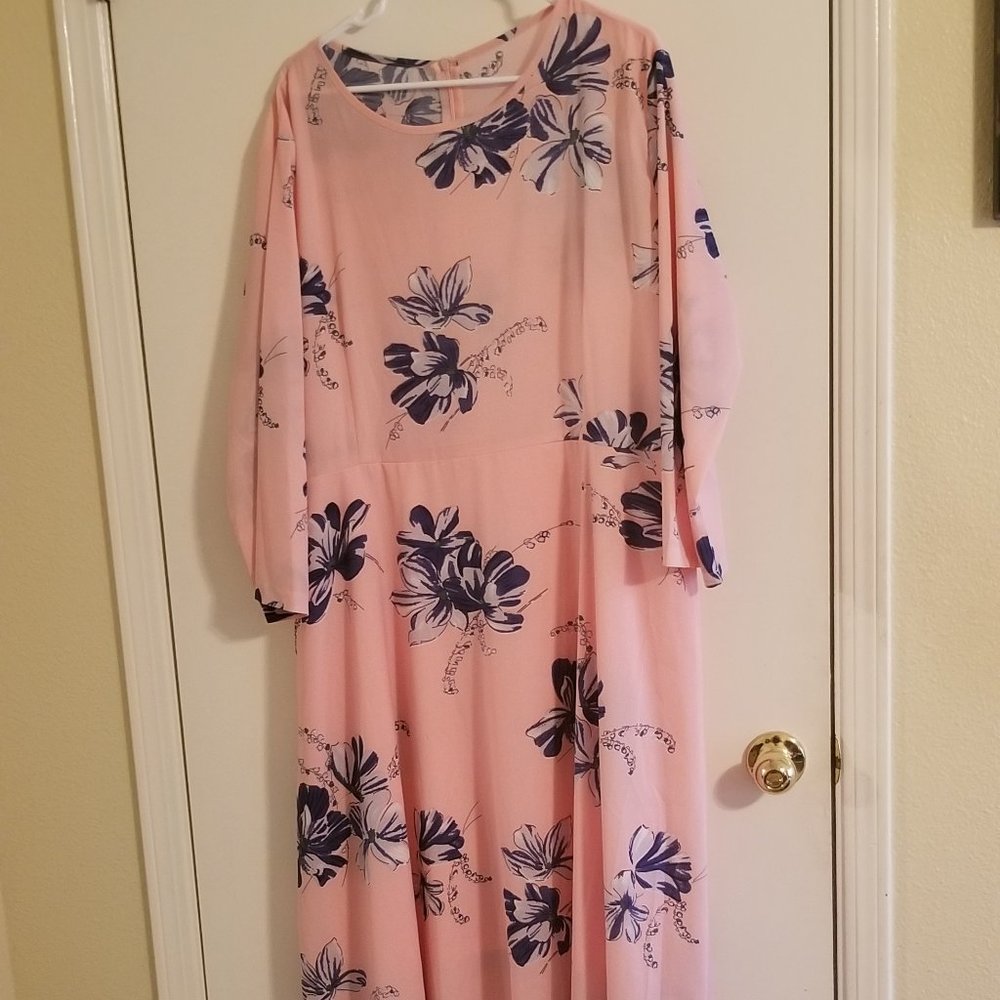 Pink with blue flowers Shein dress Floor Length 4XL